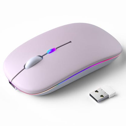 KANMABPC Wireless Bluetooth Mouse – Rechargeable, Silent, Dual Mode (Bluetooth 5.2 & USB) with LED Lights – Portable for Laptop, Desktop, & Tablet(Pink) - color: Pink