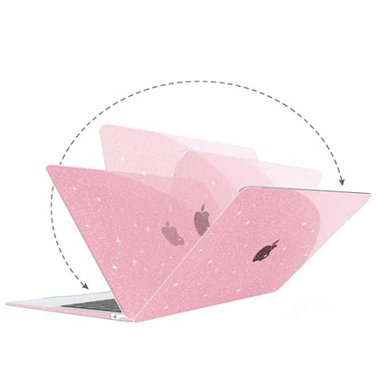 G JGOO for MacBook Air 13 inch Case 2021 2020-2018 M1 A2337 A2179 A1932 | Glitter Protective Plastic Laptop Hard Shell for MacBook Air 13.3 inch Case + Keyboard Cover + Screen Protector, Sparkly Pink - color: Pink