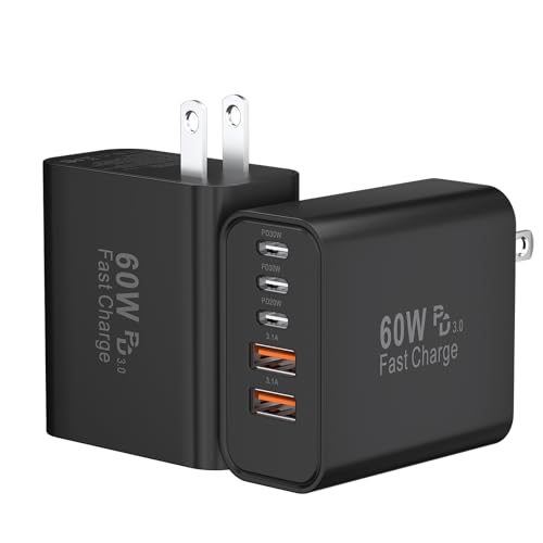 USB C Fast Charger Block, 60W 5-Port USB C Wall Charging Blocks, Type C Charger Fast Charging Brick, 3USB C+2USB A PD&QC3.0 Multiport Charger Plug for iPhone 16/15/14/13 Pro Max, iPad, Galaxy-Black - color: Black