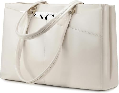 LOVEVOOK Laptop Bag for Women 17.3 Inch Tote Bags Waterproof Leather Briefcase Computer Women Business Office Work Bag,Beige - color: Beige, size: 17.3 inch