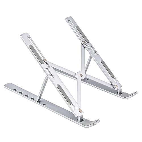 Adjustable Foldable Laptop Stand, Ventilated Cooling Notebook Riser, Portable Desktop Holder for 10-16 Inch Laptops & Tablets, Silver