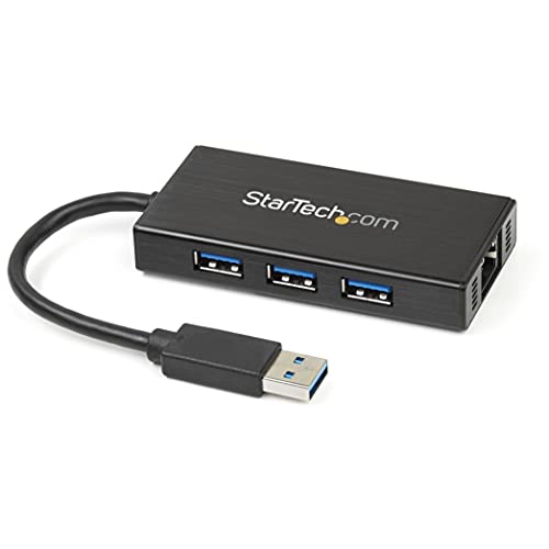 StarTech 3-Port USB 3.0 Hub 5Gbps with Gigabit Ethernet LAN Adapter, TAA | USB network adapter, Windows and Mac compatible, Three USB 3.0 ports, Portable combo dongle - color: Black, style: w/ 3 USB Ports