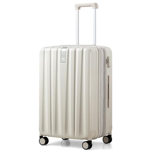 Hanke 24 Inch Expandable Checked Luggage Lightweight PC Hard Case luggage Suitcases with Wheels Travel Luggage Rolling Large Suitcase Travel Luggage Bag for Go To University.(Ivory White) - color: Ivory White, size: Expandable 24 Inch
