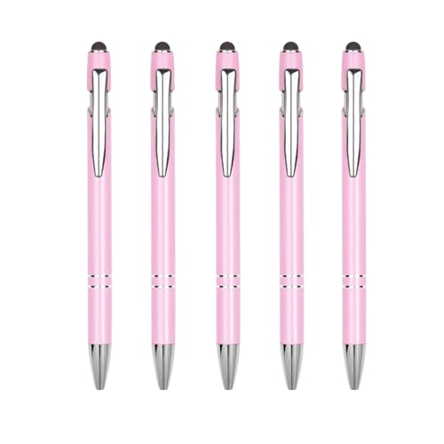 Ballpoint Pen Metal Soft Stylus Pen for Touch Screens，Retractable Tactile Turn Pen，Bulk Pens for Gifts Office Essentials，Medium Point，Black Ink (5 Pink) - color: 5 Pink