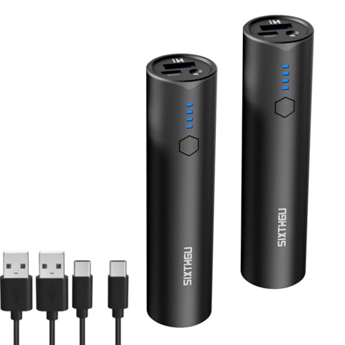 SIXTHGU Portable Charger, 5000mAh Mini Power Bank, S03 2-Pack Pocket Size Fast Charging USB-C (in&Out), PowerNano, Compatible with iPhone Series, Android Phone and More | Pocket-Size Cylindrical Design, 15W Fast Charging USB-C In&Out, LED Flashlight, for
