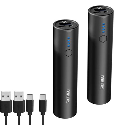 SIXTHGU Portable Charger, 5000mAh Mini Power Bank, S03 2-Pack Pocket Size Fast Charging USB-C (in&Out), PowerNano, Compatible with iPhone Series, Android Phone and More | Pocket-Size Cylindrical Design, 15W Fast Charging USB-C In&Out, LED Flashlight, for