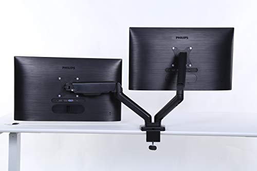Dual Monitor Arm Desk Mount – Adjustable Height Gas Spring – VESA Mount with C Clamp & Mounting Base – Computer Monitor Stand for Screen up to 32 inch – Holds up to 20 lbs., Black (DMM-24) - size: Dual Arm