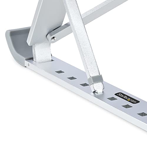 StarTech.com Foldable Laptop Riser Stand, Portable Height Adjustable Ergonomic Laptop Stand, Ventilated Aluminum Frame Supports 22lb (10Kg), Tilt/Raised/Angled Laptop/Tablet Stand (Laptop-Riser-BAR)