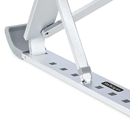 StarTech.com Foldable Laptop Riser Stand, Portable Height Adjustable Ergonomic Laptop Stand, Ventilated Aluminum Frame Supports 22lb (10Kg), Tilt/Raised/Angled Laptop/Tablet Stand (Laptop-Riser-BAR)