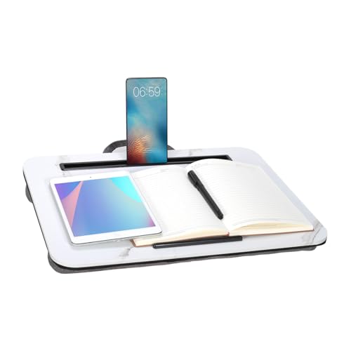 Portable Laptop Desk Fits Up to 16“ Laptops, with Tablet Slot, Built-in Cushion, Great for Home & Office,Lap Desk for Laptop,Lap Desk with Cushion (White Marble, Medium) - color: White Marble, size: Medium