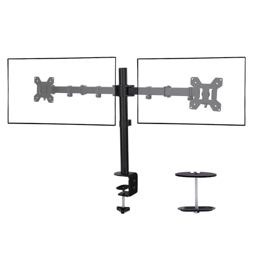 Black Dual Monitor Arm Mount for 13-27 Inch Screens | Ultrawide Screens Up to 34 inch Fully Adjustable Stand with C-Clamp/Grommet Base Max VESA 100x100 Each Screen Capacity 22lbs - size: Dual Arm for 13"-27"