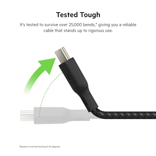 Belkin USB C to USB C 100W Braided Cable 9.9ft Fast iPhone Charger Cord | 100W USB-C Power Delivery, iPhone 17/16, Samsung Galaxy S25, Pixel 10, AirPods, iPad Pro, MacBook, Nintendo Switch 2, travel