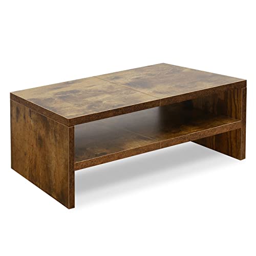 TEAMIX 20 inch Monitor Riser Stand - 2 Tiers, Wood Rustic Desktop Bookshelf | Laptop/PC/Printer/Keyboard Storage, Ergonomic Design, 15mm thick Sturdy Wood Boards, TV Stand, Home Office Desk Accessories - color: Espresso, size: 20 x 9.5 x 6.7 inches