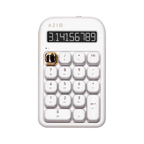 Azio IZO Wireless Mechanical Calculator & Number Pad (White/Gold) - Bluetooth 5.0 & USB, Gateron-Blue Mechanical Switch, 9 Backlight Modes, Rechargeable, PC & Mac Compatible, White Blossom (IN103)