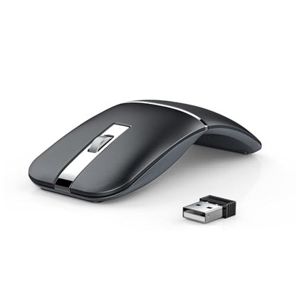 WFB 180° Flip Ultra-Thin Wireless Mouse, Bluetooth 5.0 & 2.4GHz Rechargeable Silent Travel Mouse, Ergonomic Rotatable Design for Laptop, PC, MacBook, Chromebook