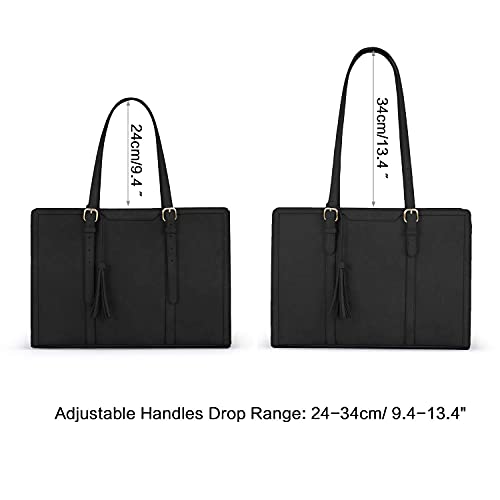 ECOSUSI Laptop Bag For Women 15.6 Inch Work Tote Bags PU Leather Computer Purse For Business Office With 3 Layer Compartments - color: Black