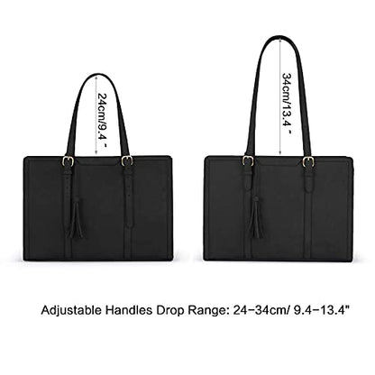 ECOSUSI Laptop Bag For Women 15.6 Inch Work Tote Bags PU Leather Computer Purse For Business Office With 3 Layer Compartments - color: Black