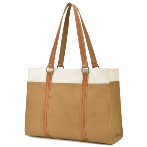 Laptop Tote Bag for Women 15.6 Inch, Large Work Bag with 10 Pockets - color: Brown