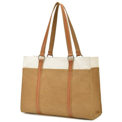 Laptop Tote Bag for Women 15.6 Inch, Large Work Bag with 10 Pockets - color: Brown
