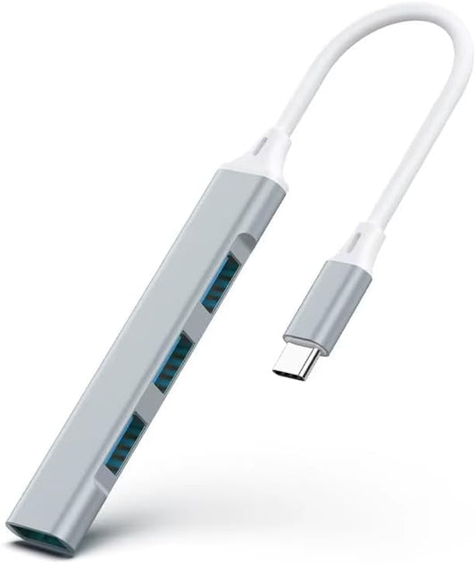 USB C to USB Hub Adapter, 4 Port (1 USB 3.0 + 3 USB 2.0), 5Gbps High Speed Data, Slim Aluminum Type C Hub for MacBook & USB-C Laptops (Grey) - color: Grey