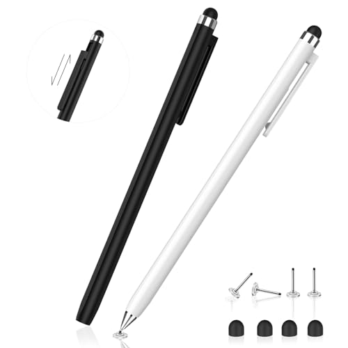 Stylus Pen for Touchscreen (2 Pack) - Mixoo 2-in-1 High Sensitivity Retractable Stylus with Smaller Disc Tip Universal Stylus for iPad iPhone Tablets Switch Capacitive Touch Screens (Black + White)