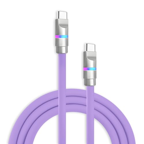 chubbycable Neon Chubby - Fast Charge Cable with Smart Light RGB Color Gradual Light Up 100W Charging Cord LED USB C Cable Compatible with iPhone 17-15 Series, Light Purple, Type-C to Type-C, 3.3 FT - color: Light Purple, size: 3.3ft (1m), style: Type C-T