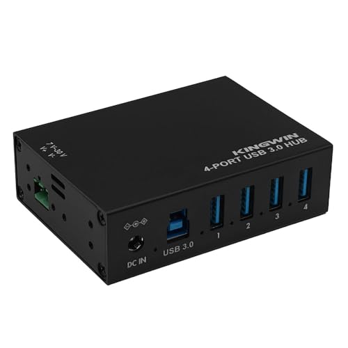 Kingwin USB 3.0 Hub – 4-Port Industrial Metal USB Hub, High-Speed 5Gbps Data, Mountable Design, Heavy-Duty Aluminum Housing, Reliable Expansion for PC, Laptop, Industrial Equipment & Workstations. - size: USB 4-PORT