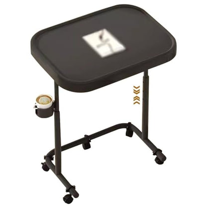 Flip-top Standing Desk Adjustable Height Laptop Table, Living Room Sofa Side Lifting Workstation, Portable Bedside Table with Casters(Black) - color: Black