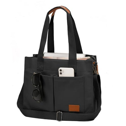 Canvas Laptop Tote Bag for Women | 15.6" Laptop Compartment - color: Black