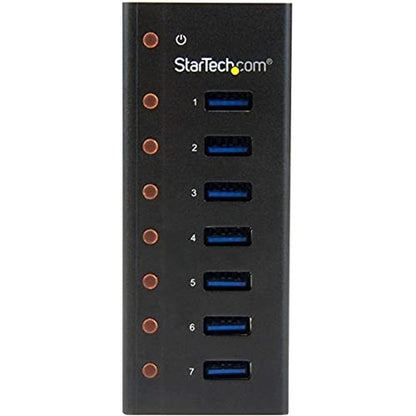 StarTech.com 7 Port USB 3.0 Hub (5 Gbps) - Metal Enclosure - Desktop or Wall Mountable - Rugged & industrial Powered USB Expander and Splitter Hub (ST7300U3M) | USB 3.0, Rugged metal enclosure, Desktop or wall-mount bracket, Upright ports for oversized co