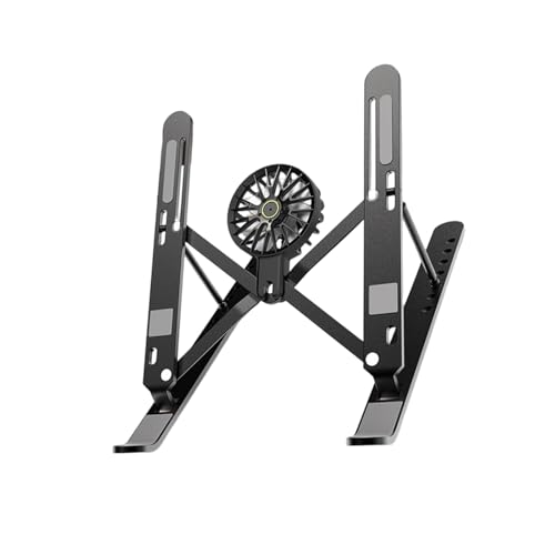 Aluminum Laptop Stand with Cooling Fan 7 Heights Adjustable Foldable Ergonomic Computer Holder for Notebook and Tablets Laptop Elevator Stand - color: Black