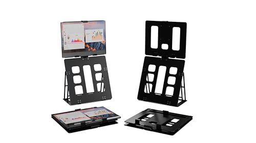 HNL Portable Monitor Stand, iPad & Tablet Holder, clamp Retention, Foldable, mountable Small Desk, Supports 7.75 inch to 10.75 inch Screen Width, Travel with Laptop, Black