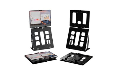 HNL Portable Monitor Stand, iPad & Tablet Holder, clamp Retention, Foldable, mountable Small Desk, Supports 7.75 inch to 10.75 inch Screen Width, Travel with Laptop, Black