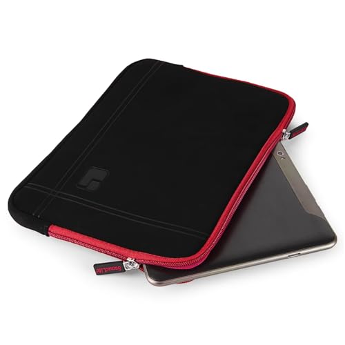 Neoprene Laptop Sleeve for 13 13.3 Inch Laptops Tablets with Padded Lining, Shock Resistant Unisex Laptop Bag for Office, Commute, Travel - color: Black / Red