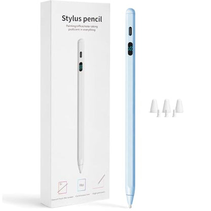 LED Battery Display Stylus Pen, Fast Charging Active Digital Pencil for iPad iPhone Samsung Android Tablets, Low Latency & Tilt Sensitivity for Note Taking/Drawing, No Bluetooth Needed (Blue) - color: Blue