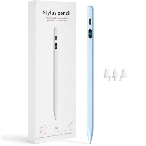 LED Battery Display Stylus Pen, Fast Charging Active Digital Pencil for iPad iPhone Samsung Android Tablets, Low Latency & Tilt Sensitivity for Note Taking/Drawing, No Bluetooth Needed (Blue) - color: Blue