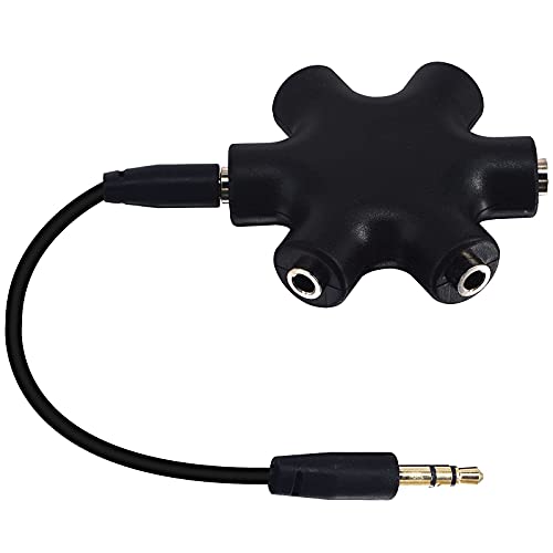 Onelinkmore Headphone Splitter - 5-Jack 3.5mm Audio Stereo Adapter for Headsets, Earbuds, Earphones - 1 Male to 4 Female With Stereo Cable