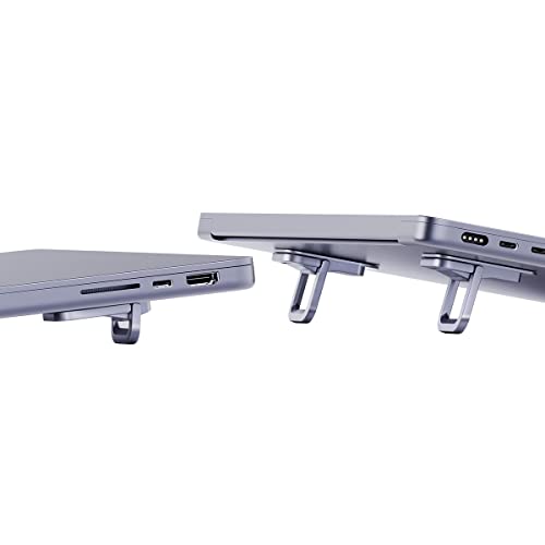 Hagibis Laptop Stand Adjustable Height for Desk, Portable Invisible Laptop Riser, Ergonomic Mount Keyboard Kickstands Aluminum Cooling Pad for MacBook Pro Air, Tablet Laptop (Grey) - color: Grey