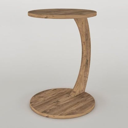 C Shaped End Table for Couch Small Places, Space Saver Round Side Table for Sofa and Bedside with Wheels, Coffee and Eating Snack Time Tray for Living Room, Office (Natural) - color: Natural