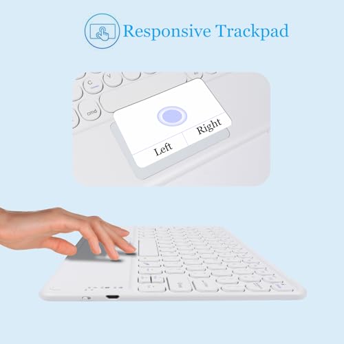 Wireless Bluetooth Keyboard with Touchpad 10inch Portable Rechargeable Slim Keyboard for iPad Pro/iPad Air/iPad 9.7/iPad 10.2/iPad mini and Other iOS Android Windows Devices(White) - color: white
