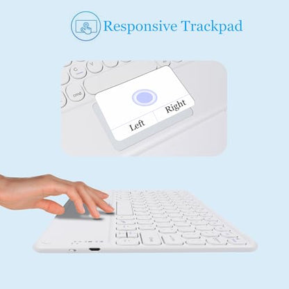 Wireless Bluetooth Keyboard with Touchpad 10inch Portable Rechargeable Slim Keyboard for iPad Pro/iPad Air/iPad 9.7/iPad 10.2/iPad mini and Other iOS Android Windows Devices(White) - color: white