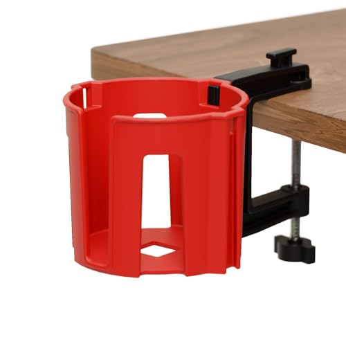Original Large Desk Cup Holder Clamp Red | Anti-Spill Mount, Multi-Directional Drink Holder, Headphone Hanger, For Table, Desks, Office & Gaming Setup - color: red