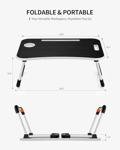 FISYOD Foldable Laptop Table, Portable Lap Desk Bed Table Tray, Laptop Stand with Cup Holder & Tablet Slot & Lifting Handle for Working Writing Drawing & Eating (Black Grain) - color: Black Grain