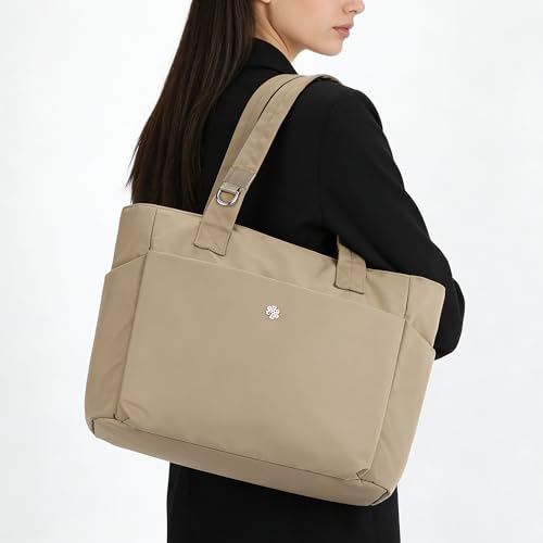 questAll Lightweight Large Capacity Laptop Tote for Women, Waterproof Carnvas Shoulder Bag, Fits 15" Laptop 9006 - color: Khaki