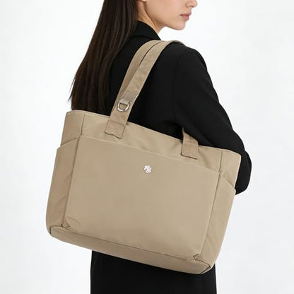 questAll Lightweight Large Capacity Laptop Tote for Women, Waterproof Carnvas Shoulder Bag, Fits 15" Laptop 9006 - color: Khaki