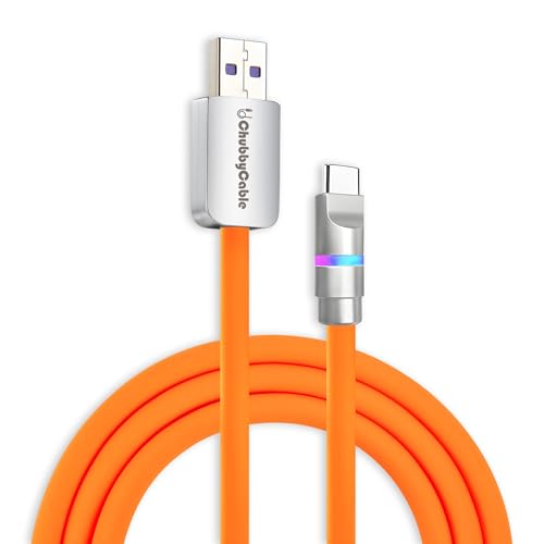 chubbycable Neon Chubby - Fast Charge Cable with Smart Light RGB Color Gradual Light Up 100W Charging Cord LED USB C Cable Compatible with iPhone 17-15 Series, Orange, USB-A to Type-C, 1.64 FT - color: Orange, size: 1.64ft (0.5m), style: USB A-Type C
