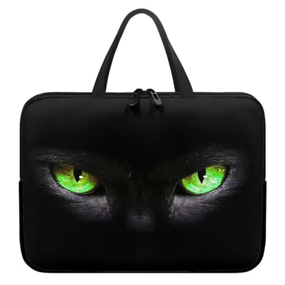 10 Inch Laptop Sleeve, Black Cat Green Eyes Laptop Cover Computer Bag Tablet Carrying Case with Handle, Funny Printed Notebook Case Handbag Briefcase Shoulder Bag for Office/School - color: Black Cat Green Eyes, size: 10 Inch