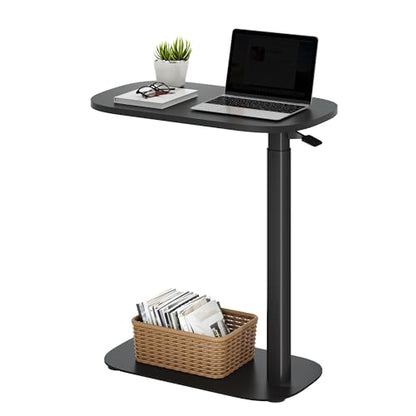SANODESK 24''Pneumatic Adjustable Overbed Bedside Table with Hidden Casters | Medical Mobile Side End Table Laptop Computer Standing Desk Cart with Tray, Hospital and Home Use(23.6" W x 13.8" D,Black) - color: Black, size: Xsmall