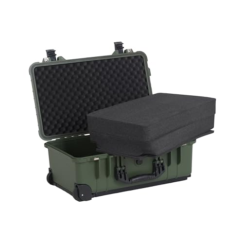 MEIJIA All Weather Rolling Waterproof Protective Case, Hard Camera Case,Dry Case with Retractable Pull Handle and Wheels,Foam Inserted,22 x13.81x9inches (Green) - color: Green
