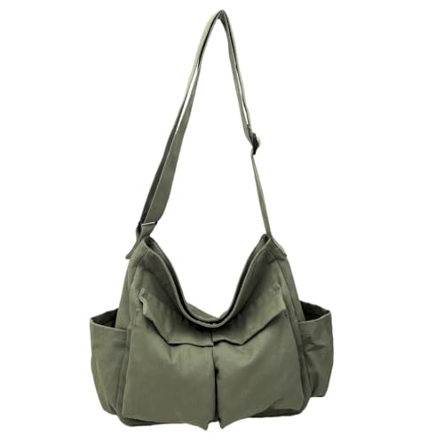 Cute Canvas Tote Bag for School/Work/Travel, Large Crossbody Messenger Bag Laptop Shoulder Bag - color: Olive Drab